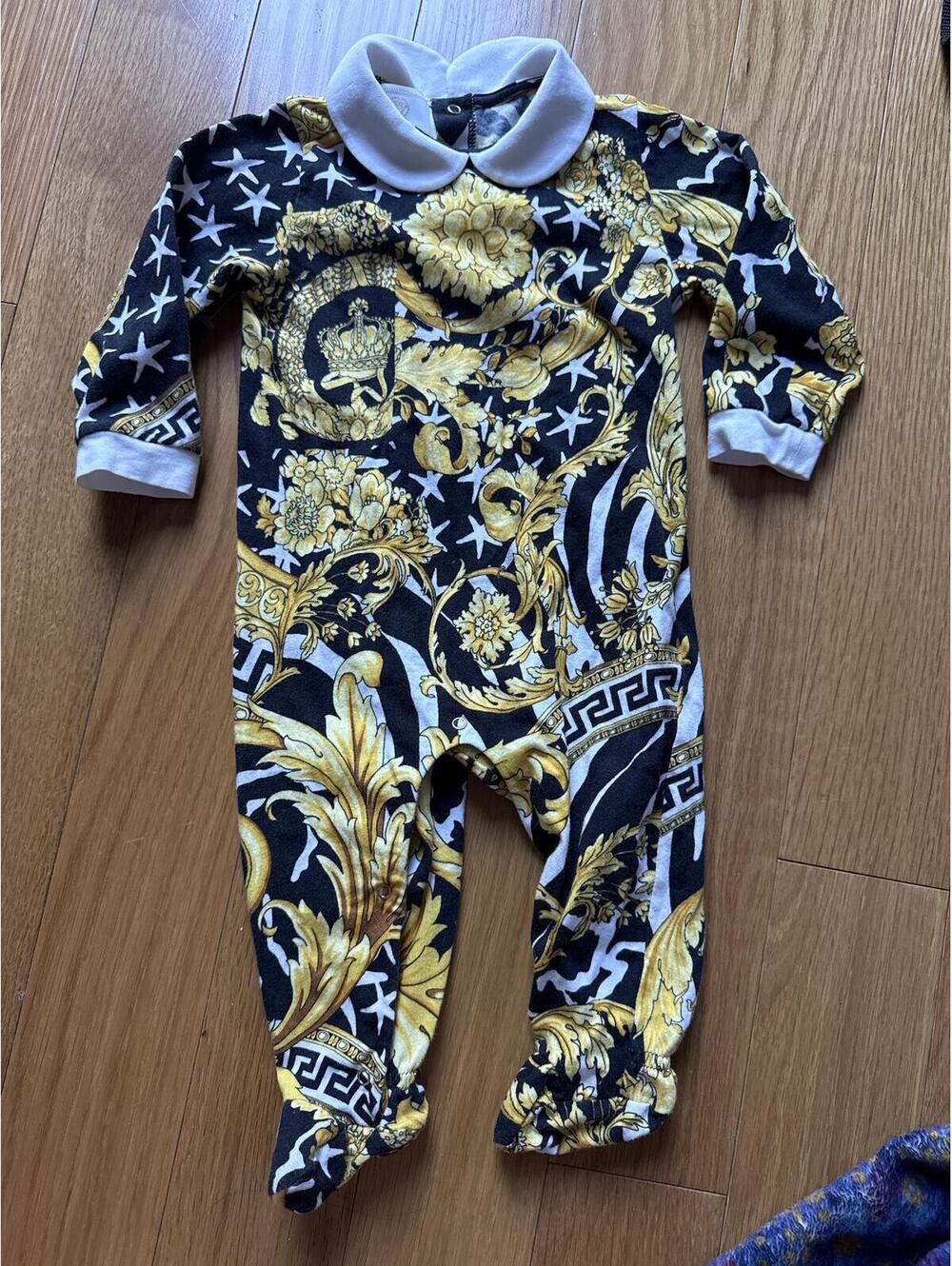 Versace Baby Long Sleeve Baroque Print Romper 6/9M